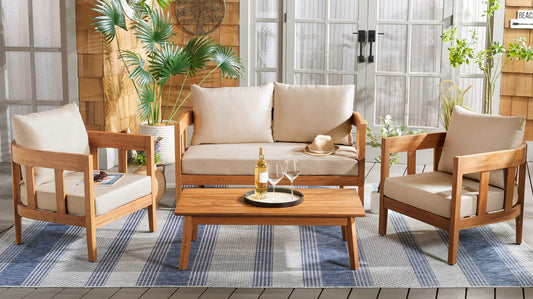 Owen 4 Piece Outdoor Living Set – Acacia Wood Frame with Plush Cushions