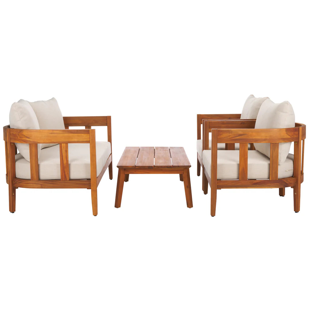 Owen 4 Piece Outdoor Living Set – Acacia Wood Frame with Plush Cushions
