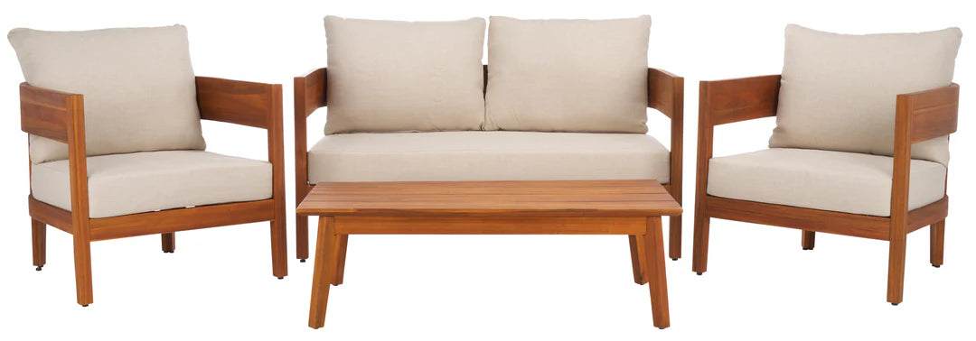 Theo 4 Piece Outdoor Set – Modern Teak Wood Outdoor Lounge with Cushions