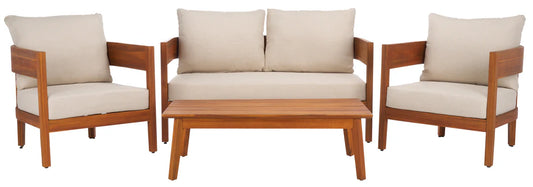 Theo 4 Piece Outdoor Set – Modern Teak Wood Outdoor Lounge with Cushions