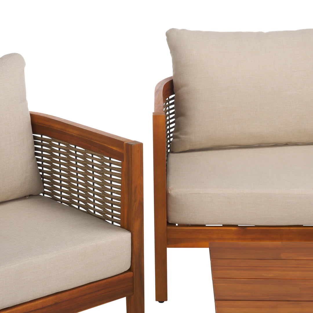 Amanda 4 Piece Outdoor Set – Acacia Wood Patio Lounge with Cushions