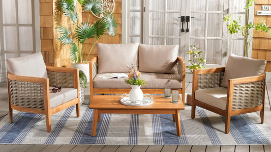 Amanda 4 Piece Outdoor Set – Acacia Wood Patio Lounge with Cushions