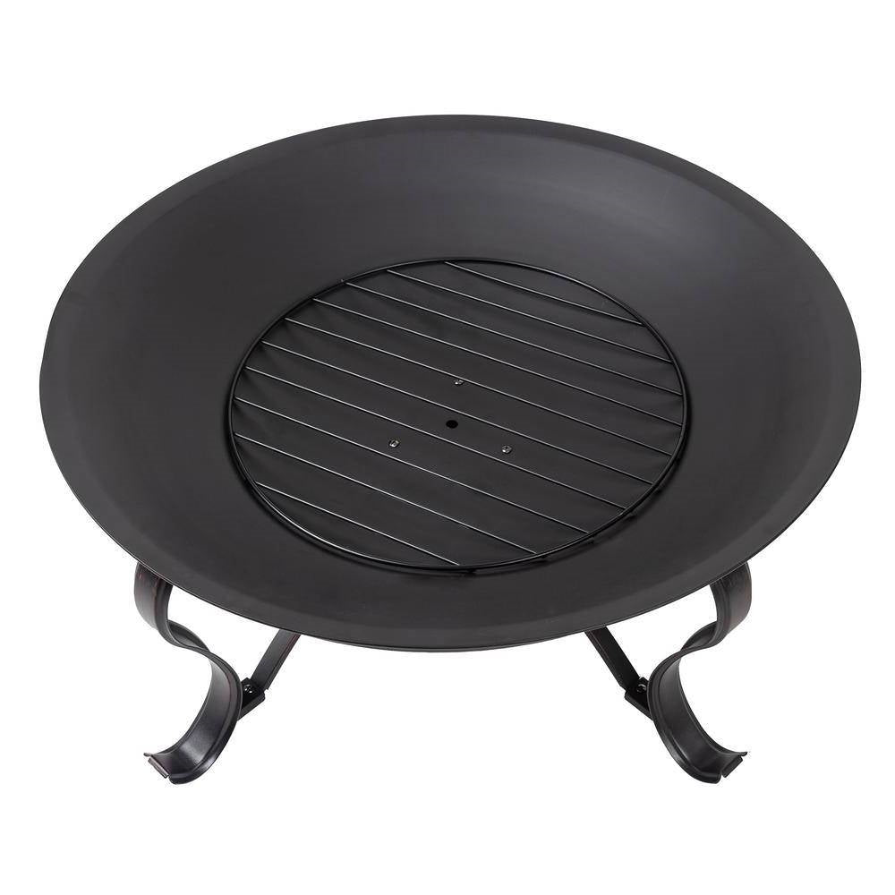 Round Steel Outdoor Fire Pit with Mesh Cover and Poker 30 inch