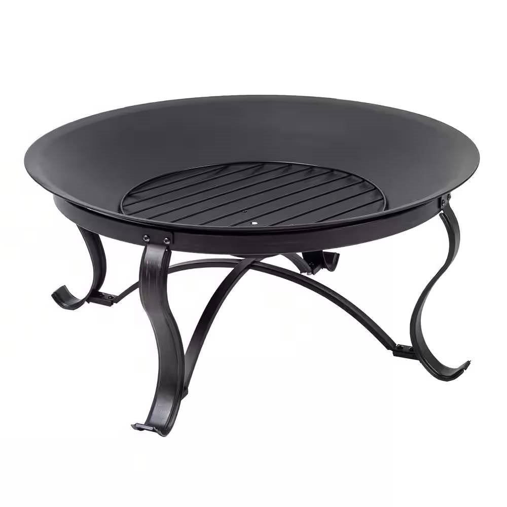 Round Steel Outdoor Fire Pit with Mesh Cover and Poker 30 inch