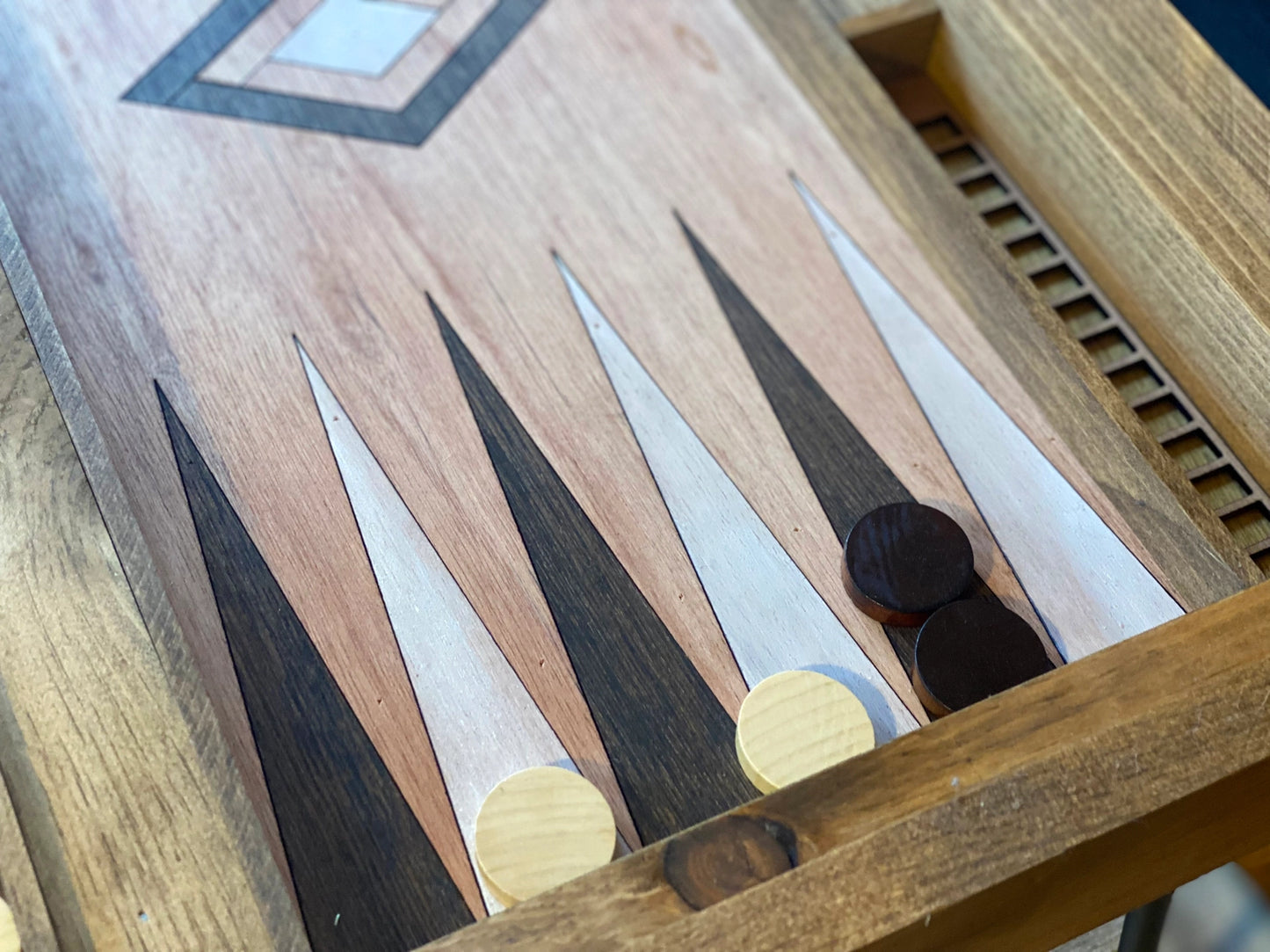 Rustic Backgammon Coffee Table with Removable Glass