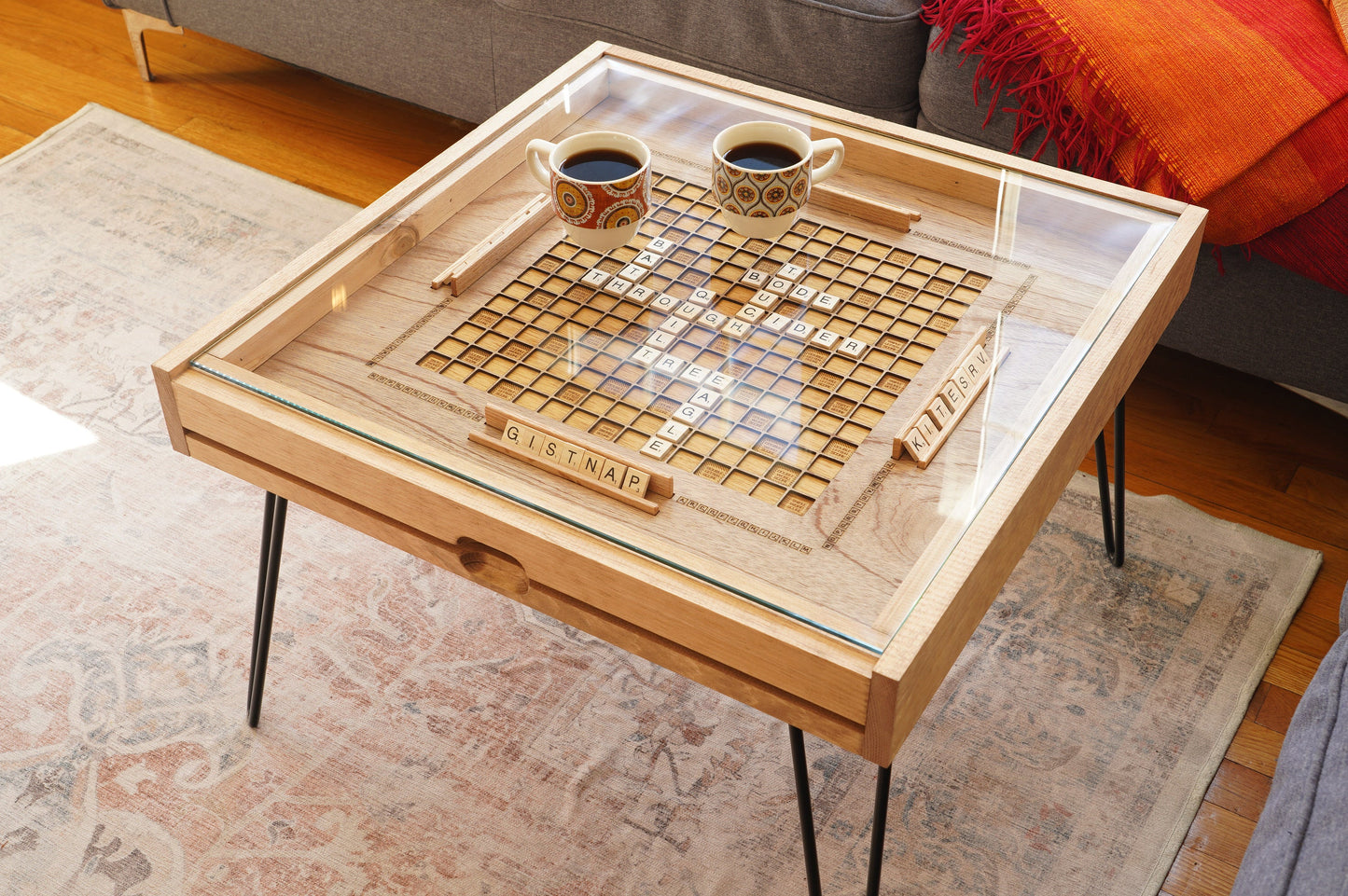 Rustic Scrabble Coffee Table Handcrafted Game Table