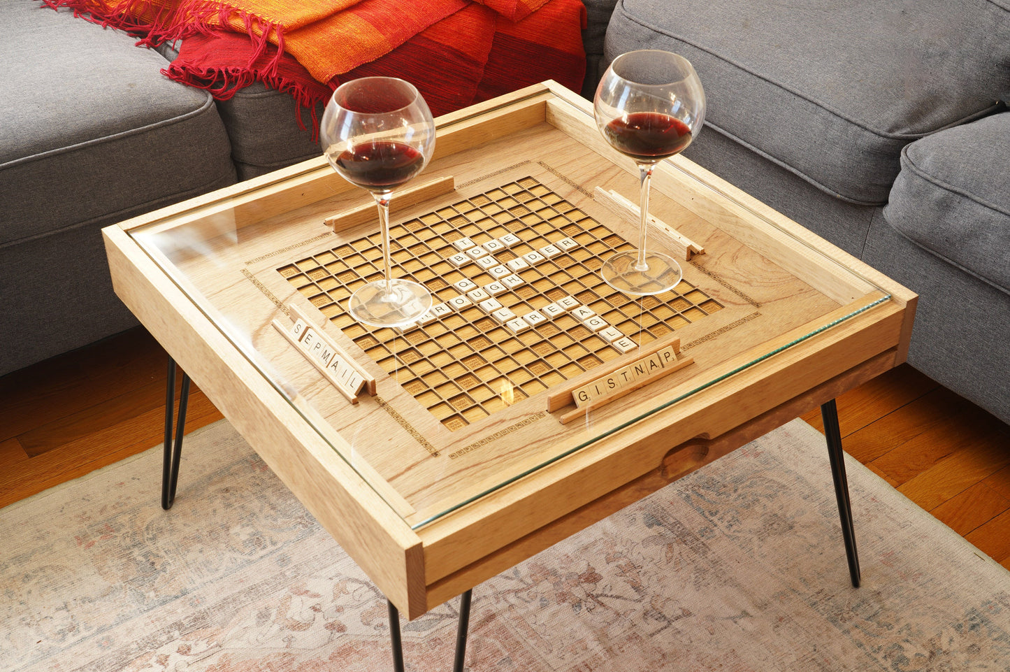 Rustic Scrabble Coffee Table Handcrafted Game Table
