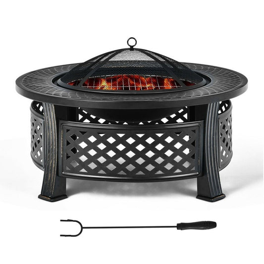 Rustic Steel Outdoor Fire Pit with BBQ Grill