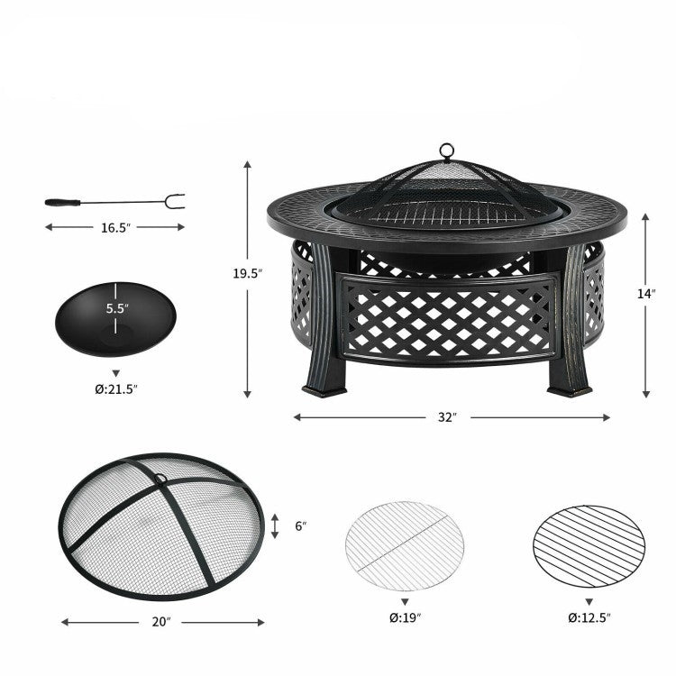 Rustic Steel Outdoor Fire Pit with BBQ Grill