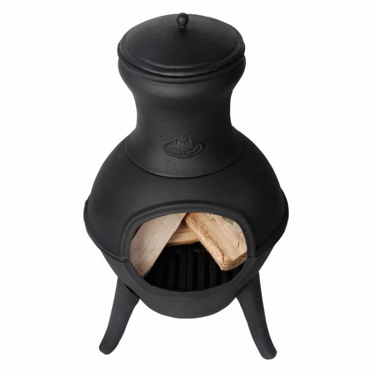 Small Black Cast Iron Outdoor Chimenea Wood Fire Pit