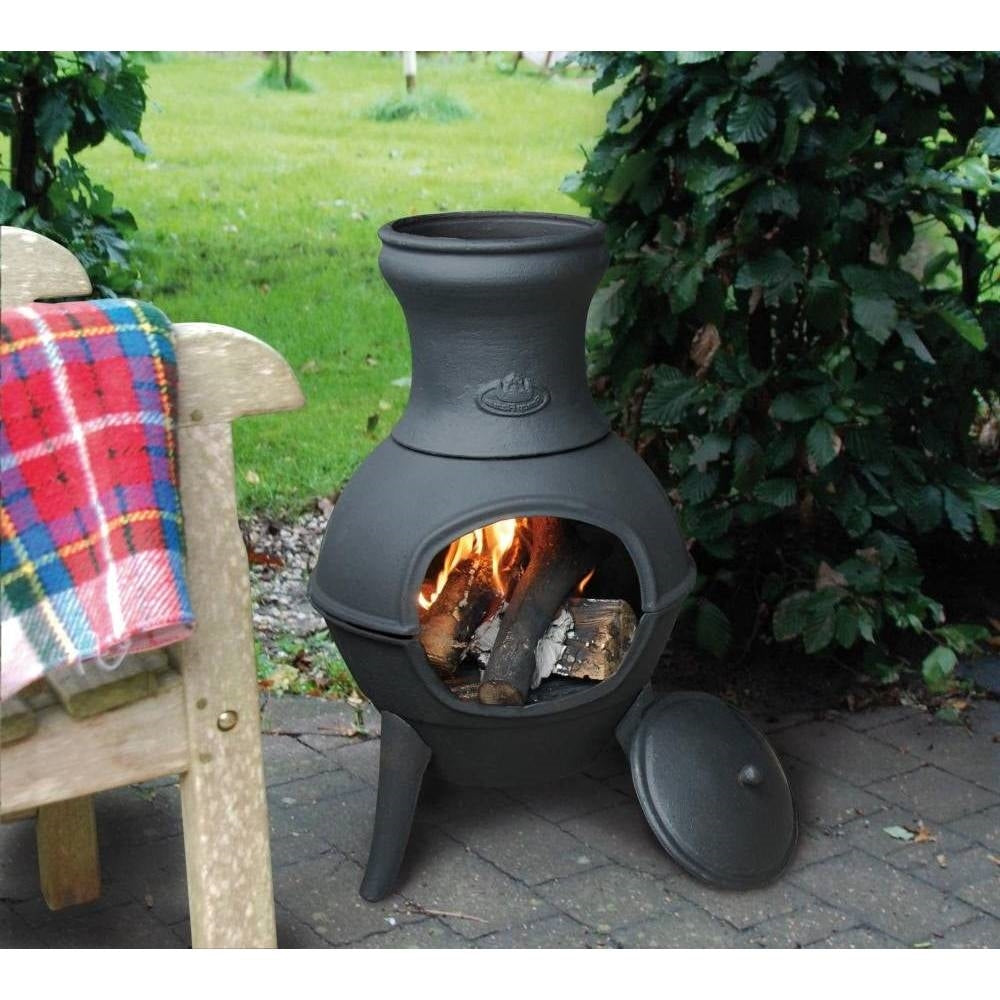 Small Black Cast Iron Outdoor Chimenea Wood Fire Pit