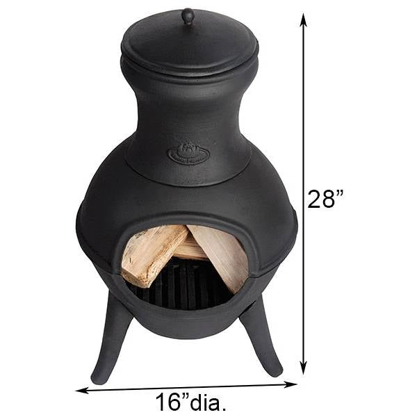 Small Black Cast Iron Outdoor Chimenea Wood Fire Pit