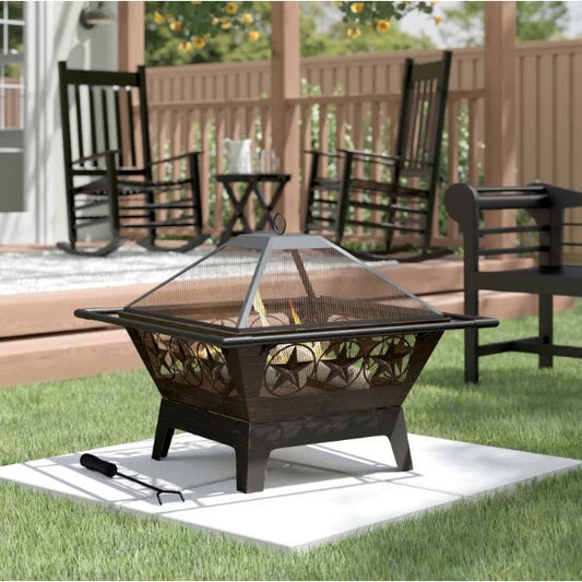 Square Outdoor Steel Wood Burning Fire Pit