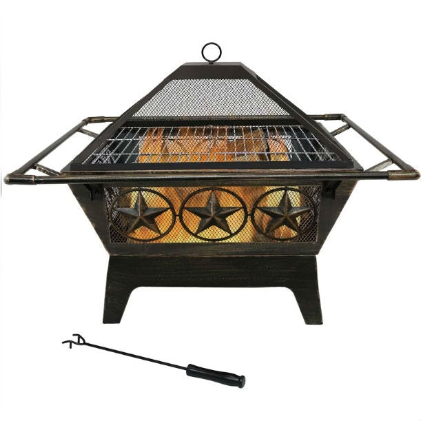 Square Outdoor Steel Wood Burning Fire Pit