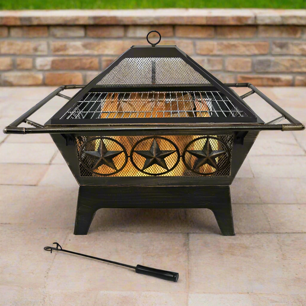 Square Outdoor Steel Wood Burning Fire Pit