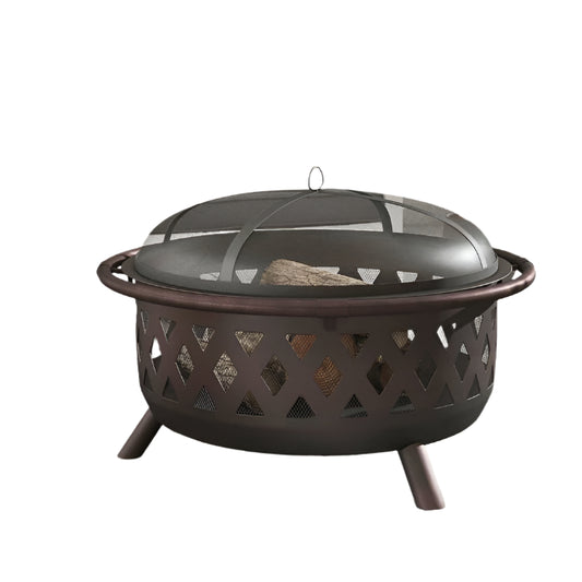 Weather-Resistant Steel Wood Fire Pit with Spark Screen