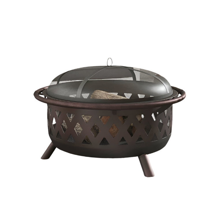 Weather-Resistant Steel Wood Fire Pit with Spark Screen