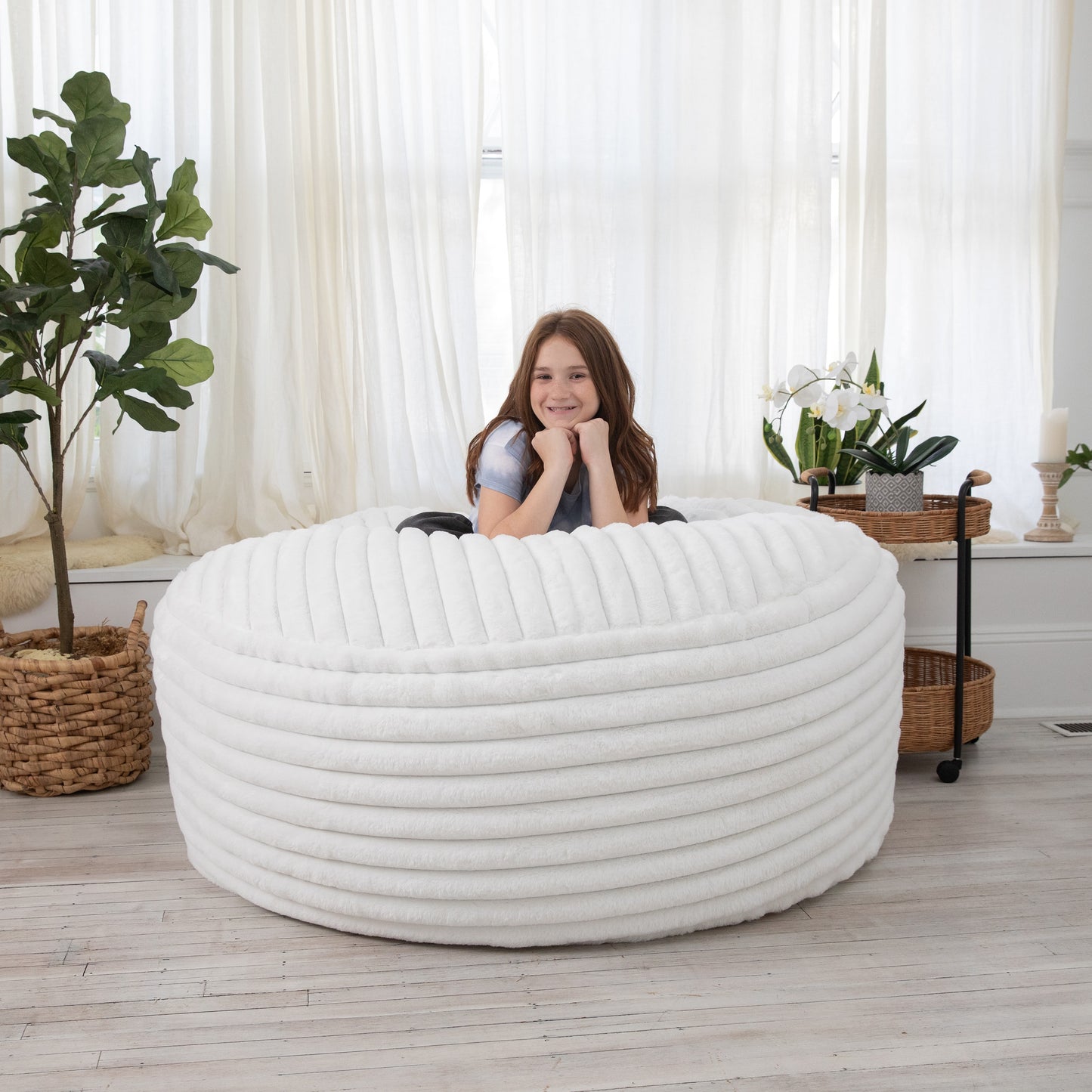 Luxe Faux Fur Bean Bag Chair -Striped