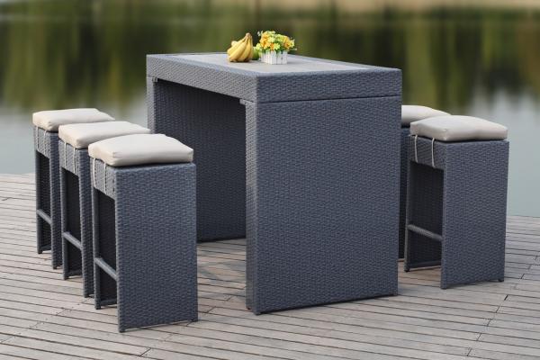 Sanders Outdoor Bar Set – 7-Piece Woven Rattan Bar Table & Stools