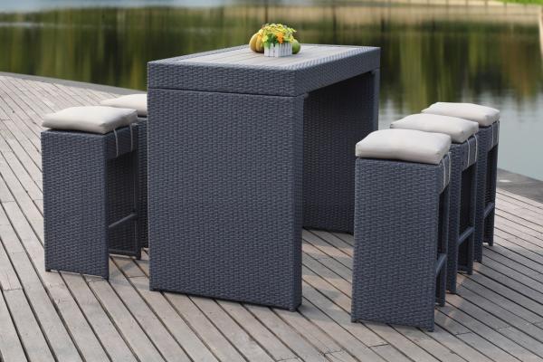 Sanders Outdoor Bar Set – 7-Piece Woven Rattan Bar Table & Stools
