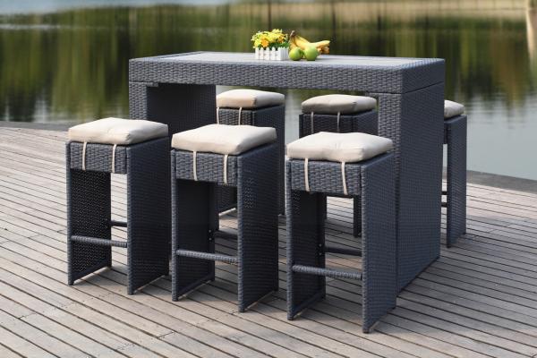 Sanders Outdoor Bar Set – 7-Piece Woven Rattan Bar Table & Stools