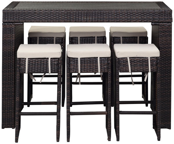 Sanders Outdoor Bar Set – 7-Piece Woven Rattan Bar Table & Stools
