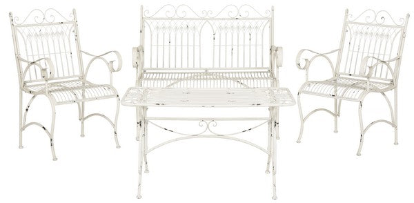 Leah 4-Piece Iron Outdoor Living Set – Victorian Style Loveseat, Chairs & Table