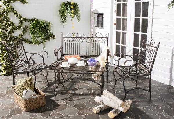 Leah 4-Piece Iron Outdoor Living Set – Victorian Style Loveseat, Chairs & Table