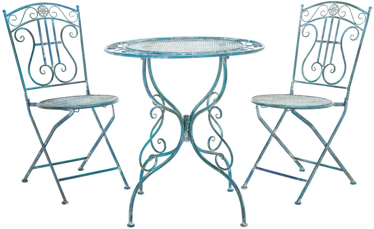 Semly 3 Piece Metal Bistro Set – Antique Scrollwork Table and Chairs