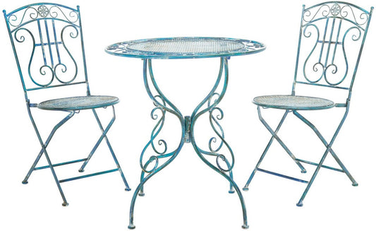 Semly 3 Piece Metal Bistro Set – Antique Scrollwork Table and Chairs