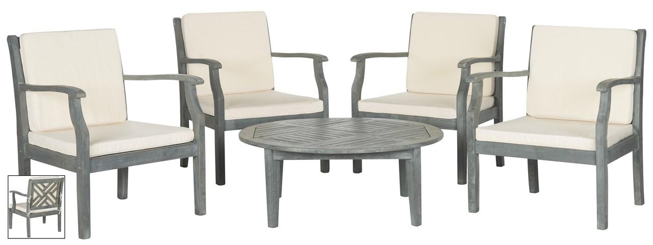 Anaheim 5-Piece Outdoor Coffee Set – Acacia Wood with Cushioned Armchairs