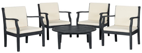 Anaheim 5-Piece Outdoor Coffee Set – Acacia Wood with Cushioned Armchairs