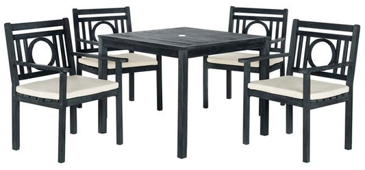 Montclair 5-Piece Outdoor Dining Set – Acacia Wood Table & Chairs with Cushions
