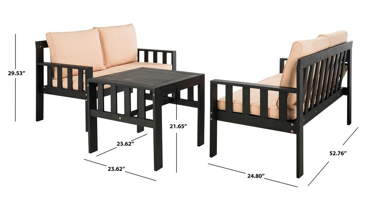 Lardner 2-Piece Outdoor Living Set – Modern Acacia Wood Bench & Table with Cushions