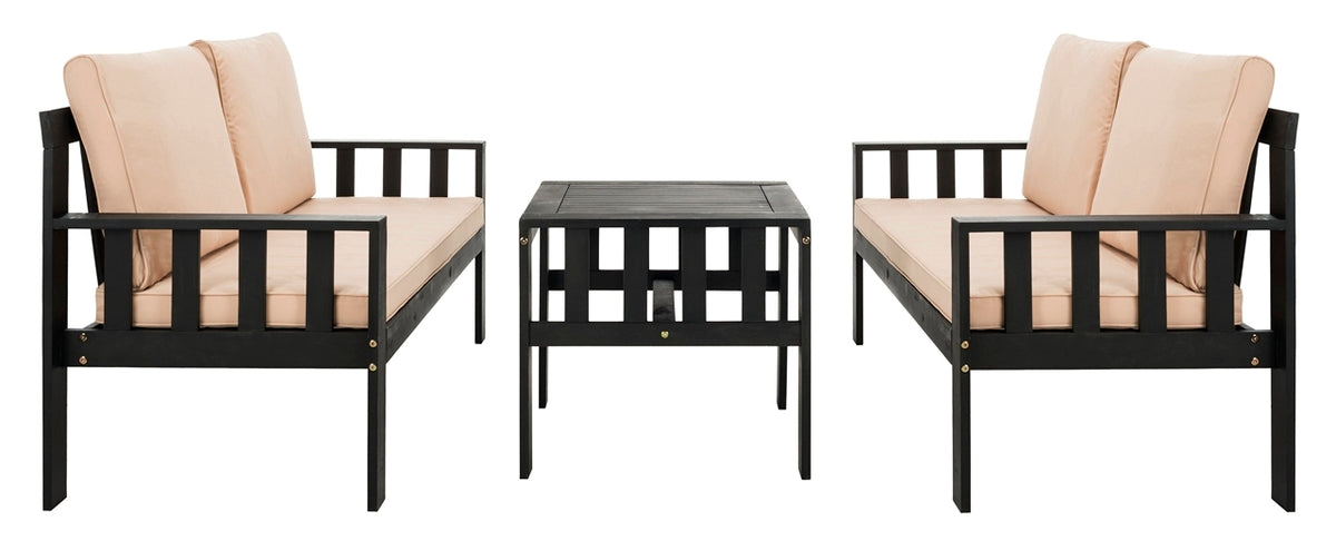 Lardner 2-Piece Outdoor Living Set – Modern Acacia Wood Bench & Table with Cushions