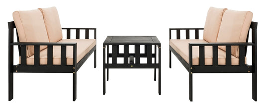 Lardner 2-Piece Outdoor Living Set – Modern Acacia Wood Bench & Table with Cushions