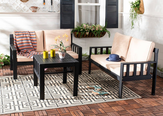 Lardner 2-Piece Outdoor Living Set – Modern Acacia Wood Bench & Table with Cushions