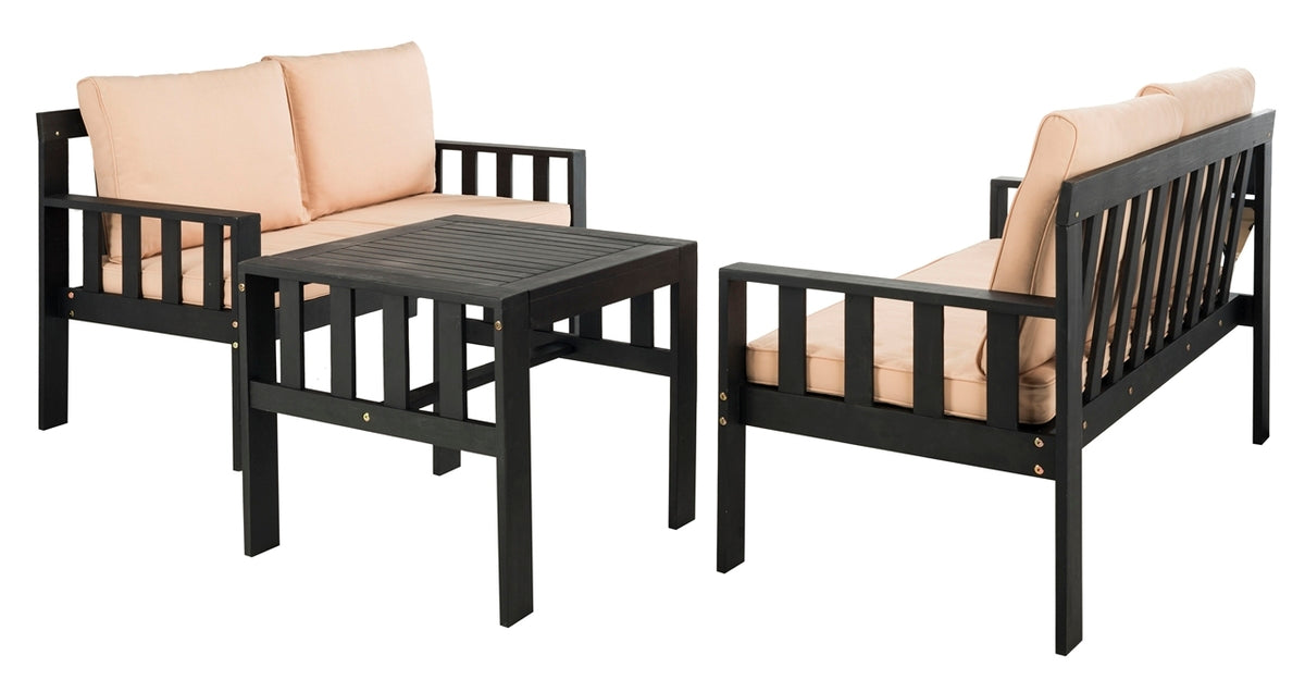 Lardner 2-Piece Outdoor Living Set – Modern Acacia Wood Bench & Table with Cushions