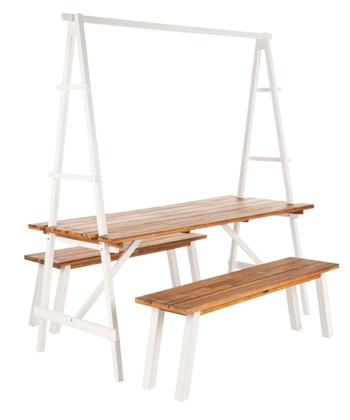 Willamy 3-Piece Outdoor Dining Set – Acacia Wood Table with Two Benches