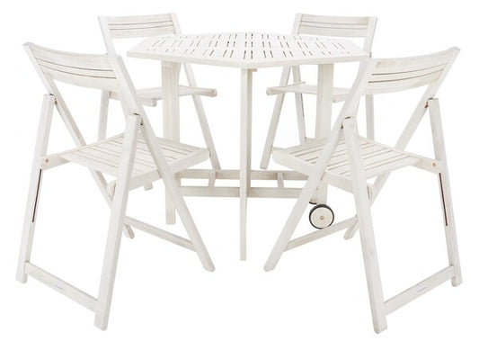 Kerman Foldable Outdoor Dining Set – Acacia Wood Hexagonal Table with 4 Folding Chairs