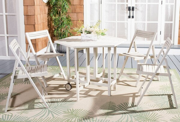 Kerman Foldable Outdoor Dining Set – Acacia Wood Hexagonal Table with 4 Folding Chairs