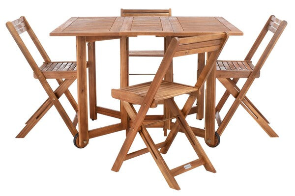 Arvin 5-Piece Outdoor Dining Set – Foldable Acacia Wood Table and Chairs
