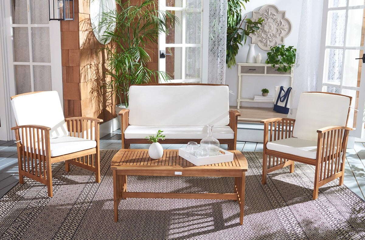Rocklin 4 Piece Outdoor Living Set – Slatted Acacia Wood Patio Seating