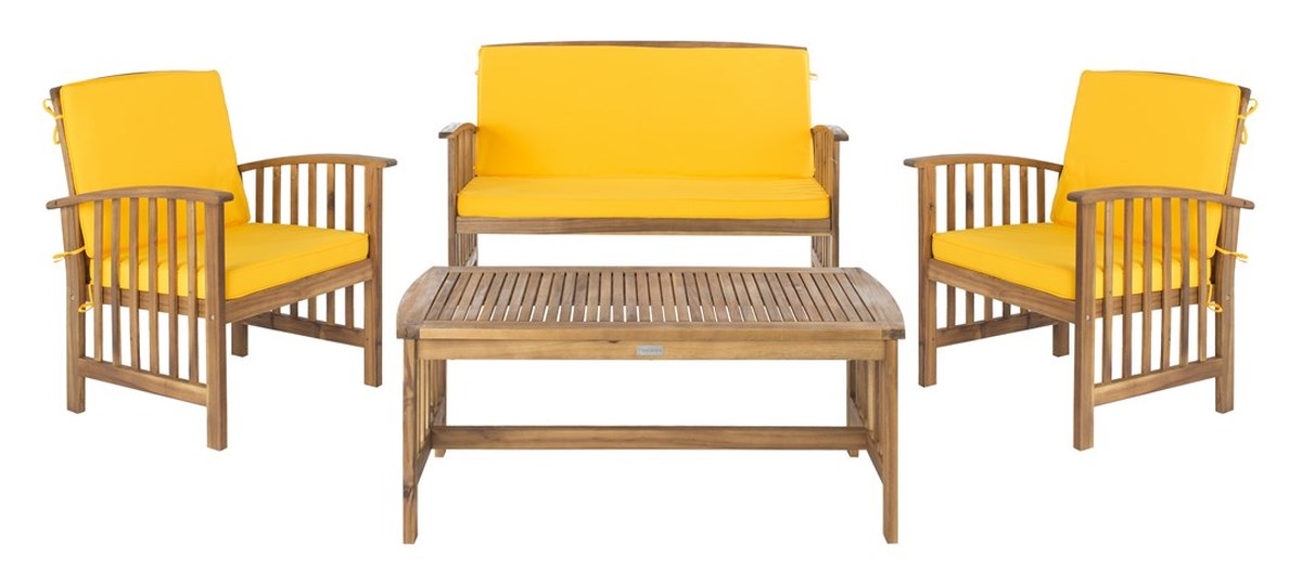 Rocklin 4 Piece Outdoor Living Set – Slatted Acacia Wood Patio Seating