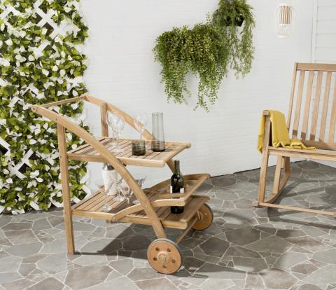 Lodi Outdoor Acacia Wood Tea Cart – Portable Serving Trolley