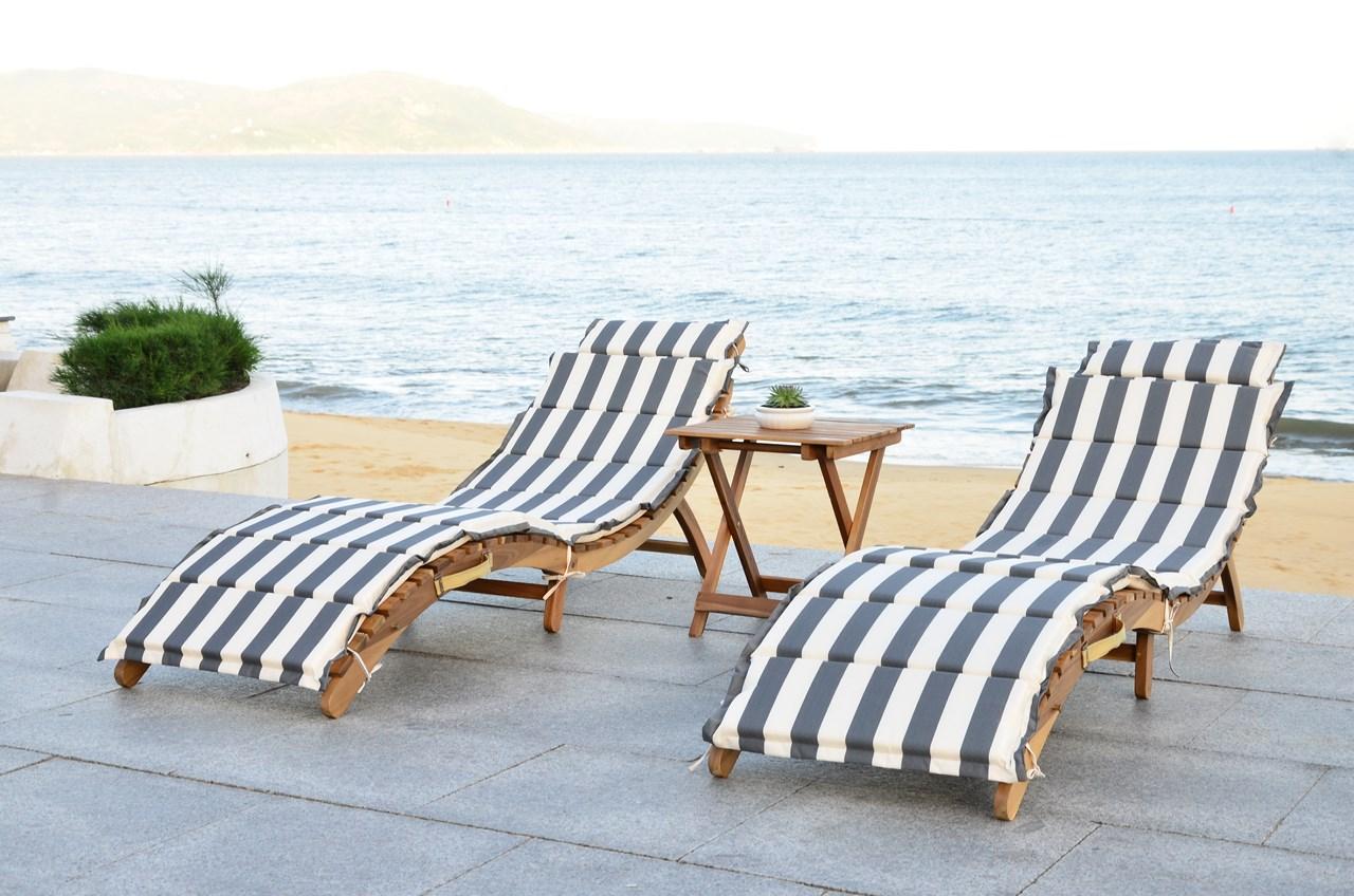 Pacifica 3 Piece Lounge Set – Acacia Wood Outdoor Chaise and Side Table