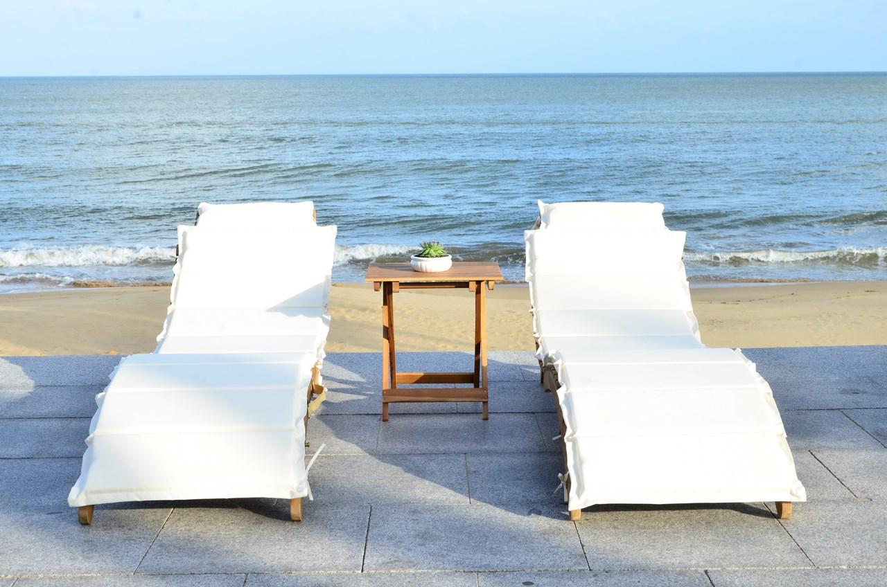 Pacifica 3 Piece Lounge Set – Acacia Wood Outdoor Chaise and Side Table