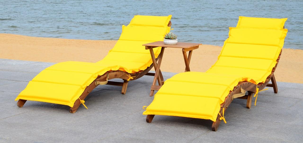 Pacifica 3 Piece Lounge Set – Acacia Wood Outdoor Chaise and Side Table