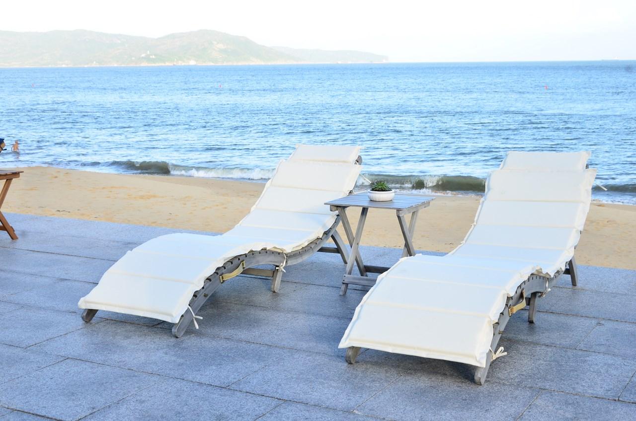 Pacifica 3 Piece Lounge Set – Acacia Wood Outdoor Chaise and Side Table