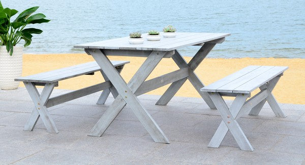 Marina 3-Piece Outdoor Dining Set – Foldable Table with Matching Benches